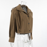 Khaki Lapel Single-breasted Coat Jacket