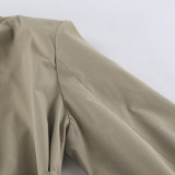 Casual Lace-up Mid-length Khaki Windbreaker