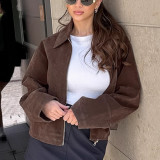 Brown Suede Lapel Loose Coat