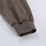 Retro Gray Suede Knitted V-neck Fashionable Long-sleeved Loose Coat Jacket Outerwear