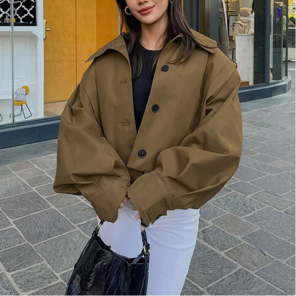 Khaki Lapel Single-breasted Coat Jacket