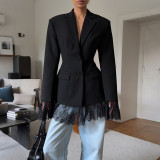 Black Blazer Lace Patchwork Long-sleeved Top