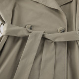 Casual Lace-up Mid-length Khaki Windbreaker