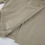 Casual Lace-up Mid-length Khaki Windbreaker