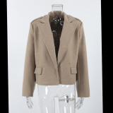 Solid Color Wool Suit Large Lapel Casual Style Short Coat