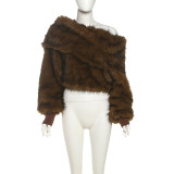 Navel-baring One-shoulder Loose and Comfortable Plush Top