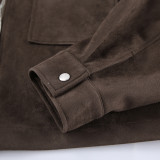 Long Sleeve Suede Coat Brown Jacket