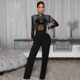 See-through Mesh Long-sleeved Jumpsuit
