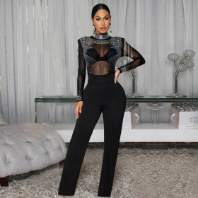 See-through Mesh Long-sleeved Jumpsuit