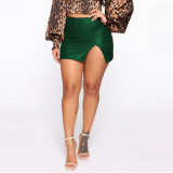 High Waist Hip Short Skirt Nightclub PU Leather Zipper Sexy Black Leather Skirt