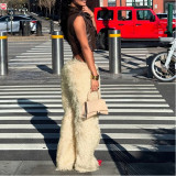 Solid color plush comfortable casual straight trousers