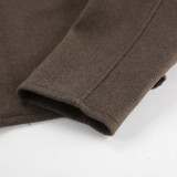 Lapel Long Sleeve Zippered Wool Coat Jacket