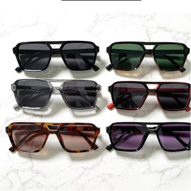 Men's Aviator Glasses Retro Double Bridge Square Frame Sunglasses