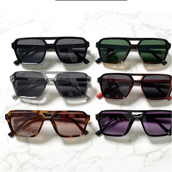 Men's Aviator Glasses Retro Double Bridge Square Frame Sunglasses