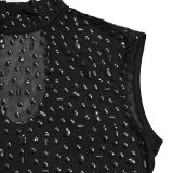 Two-piece See-through Mesh Long Skirt with Rhinestones