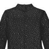 See-through Mesh Rhinestone Dress and Short Skirt