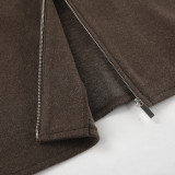 Lapel Long Sleeve Zippered Wool Coat Jacket
