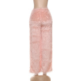 Solid color plush comfortable casual straight trousers