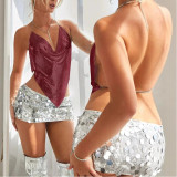 Empty Metal Sequin V Swimsuit Backless Tethered Camisole