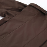 Windbreaker Jacket with Waist Tie Lapel and Long Sleeves