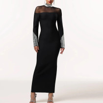 High-quality Turtleneck Long-sleeved Slim-fitting Rhinestone Dress