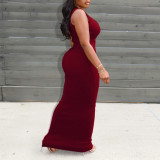 Solid Color Button Top and Long Skirt Two-piece Set
