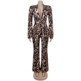 Deep V Leopard Print Comfort Jumpsuit
