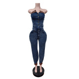 Strapless Elastic Trousers Casual Denim Set