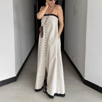 Stitched Contrast Color Suspender Dress for Women Strapless Tube Top Long Dress