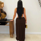 Solid Color Sleeveless Midriff-baring Slit Dress