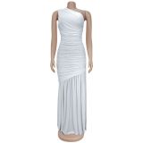 Temperament Slanted Shoulder Sexy See-through Solid Color Dress