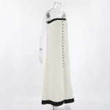 Stitched Contrast Color Suspender Dress for Women Strapless Tube Top Long Dress