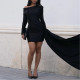 Solid Color Shoulder Bag Hip Ribbon Dress