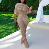 Casual Off-shoulder Long-sleeved Top and Trousers Two-piece Set