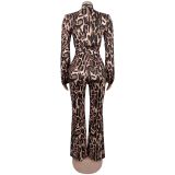 Deep V Leopard Print Comfort Jumpsuit