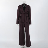 Deep V Low-cut Long-sleeved Waist Blazer and Trousers Two-piece Set