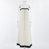 Stitched Contrast Color Suspender Dress for Women Strapless Tube Top Long Dress