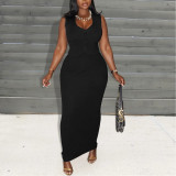Solid Color Button Top and Long Skirt Two-piece Set