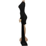 Solid Color Shoulder Bag Hip Ribbon Dress