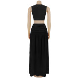 Solid Color Sleeveless Midriff-baring Slit Dress