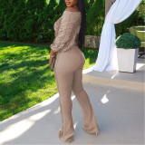 Casual Off-shoulder Long-sleeved Top and Trousers Two-piece Set