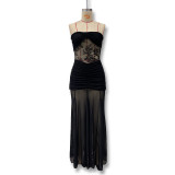 Sleeveless top long skirt pleated hollow slim fit dress