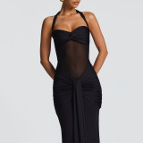 Gathered Ribbon Halterneck Sexy Hip-hugging Dress