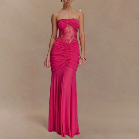 Sleeveless top long skirt pleated hollow slim fit dress