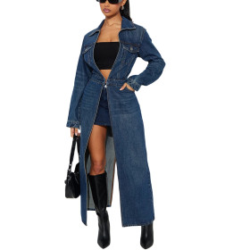 Pocket Long Sleeve Denim Windbreaker Jacket Cardigan Denim Cloak