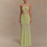 Sleeveless top long skirt pleated hollow slim fit dress
