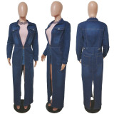 Pocket Long Sleeve Denim Windbreaker Jacket Cardigan Denim Cloak