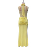 Gathered Ribbon Halterneck Sexy Hip-hugging Dress