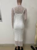 Lace Sleeve See-through Blouse Long Strap Sexy Dress