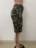 Loose Overalls with Streamers and Large Pockets Camouflage Shorts